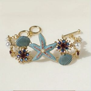 Starfish Bracelet with Gold and Blue Accents Fashion Jewelry  Ocean Theme